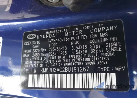 2011 Hyundai Tucson Limited from USA, damaged, VIN KM8JU3AC2BU191267